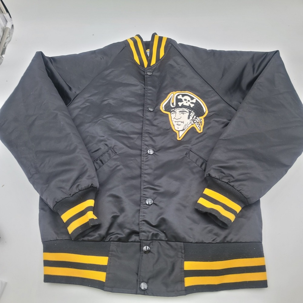 Vintage Starter Pittsburgh Pirates MLB Satin Bomber Jacket Black Yellow Mens S